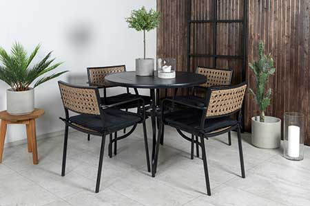 chaise d'extérieur pas cher en poly-rotin et table de jardin ronde pas cher